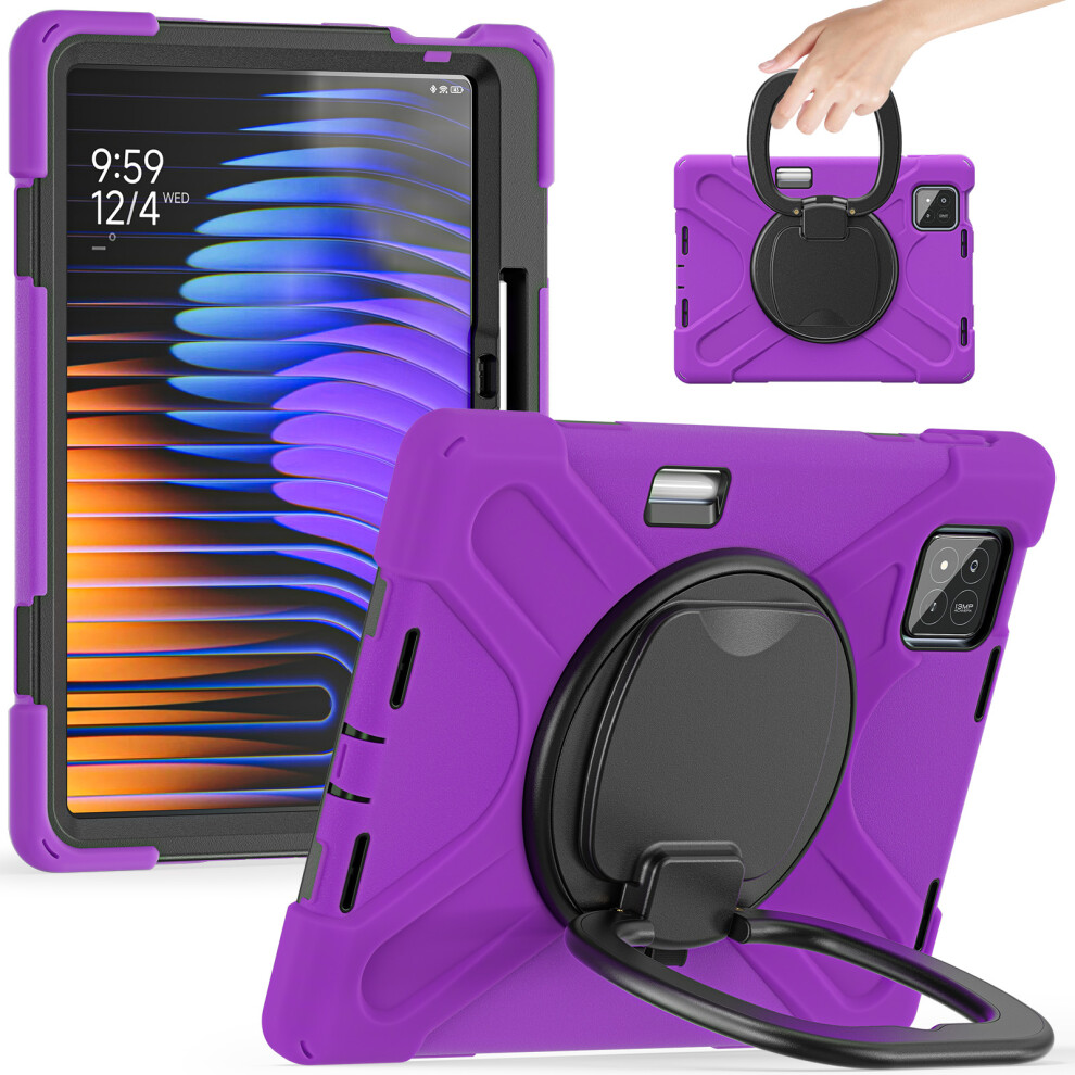 (Purple) Tablet Case For Xiaomi Pad 8 Pro / Pad 8 / Pad 7 Pro / Pad 7 Tpu + Pc + Silicone Cover Swivel Kickstand Handle Grip Purple 6914285295942
