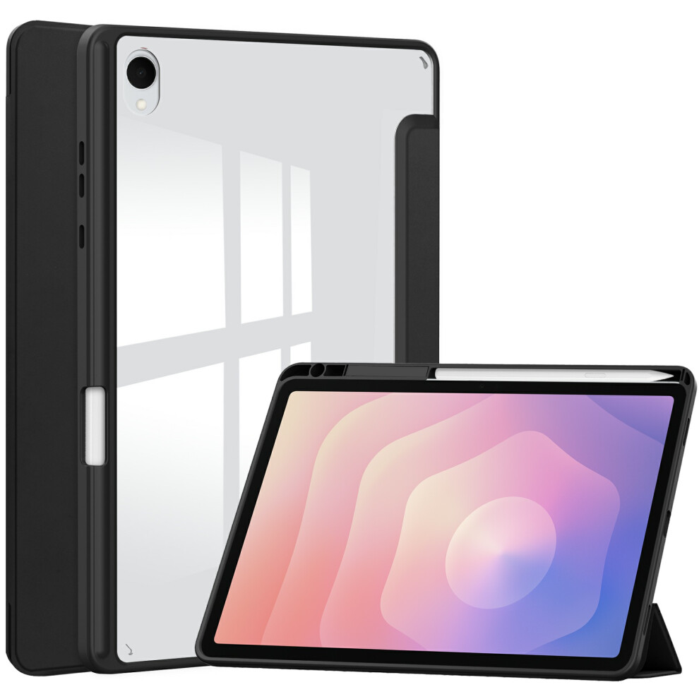 (Black) For Samsung Galaxy Tab S11 Case Clear Acrylic Leather Tablet Cover Support Auto Sleep / Wake Black 6914285987885