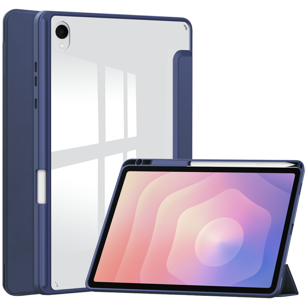 (Dark ) For Samsung Galaxy Tab S11 Case Clear Acrylic Leather Tablet Cover Support Auto Sleep / Wake Blue 6914288358477