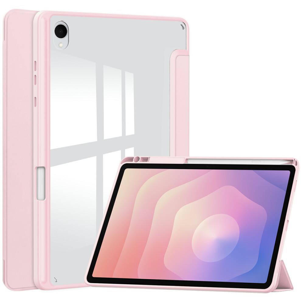 (Pink) For Samsung Galaxy Tab S11 Case Clear Acrylic Leather Tablet Cover Support Auto Sleep / Wake Pink 6914280310329