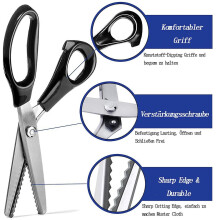 Professionell sysax, mångsidigt tygdekorationsverktyg, ergonomiska mjuka handtag, blad i rostfritt stål, sicksackskärning, bekvämt grepp,