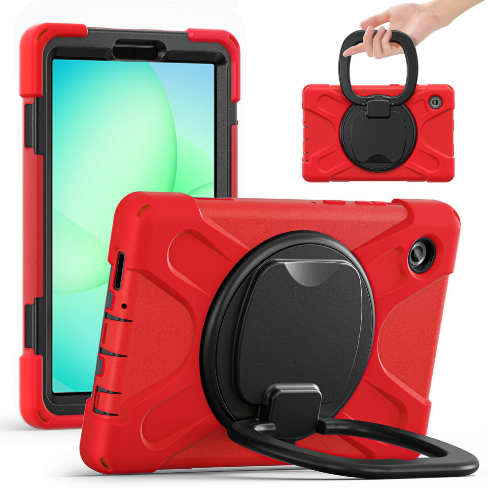 (Red) Tablet Case For Samsung Galaxy Tab A11 / Sm-X133 / X135 Tpu + Pc + Silicone Cover Swivel Kickstand Handle Grip Red 6914285544989