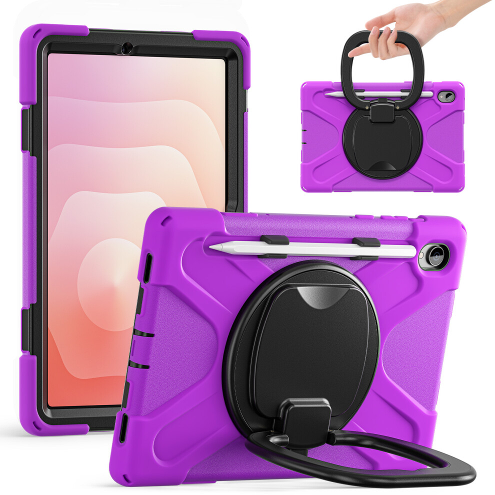 (Purple) For Samsung Galaxy Tab S11 X730 / X736 / X736b Tablet Case Tpu + Pc + Silicone Cover Swivel Kickstand Handle Grip Purple 6914284438975