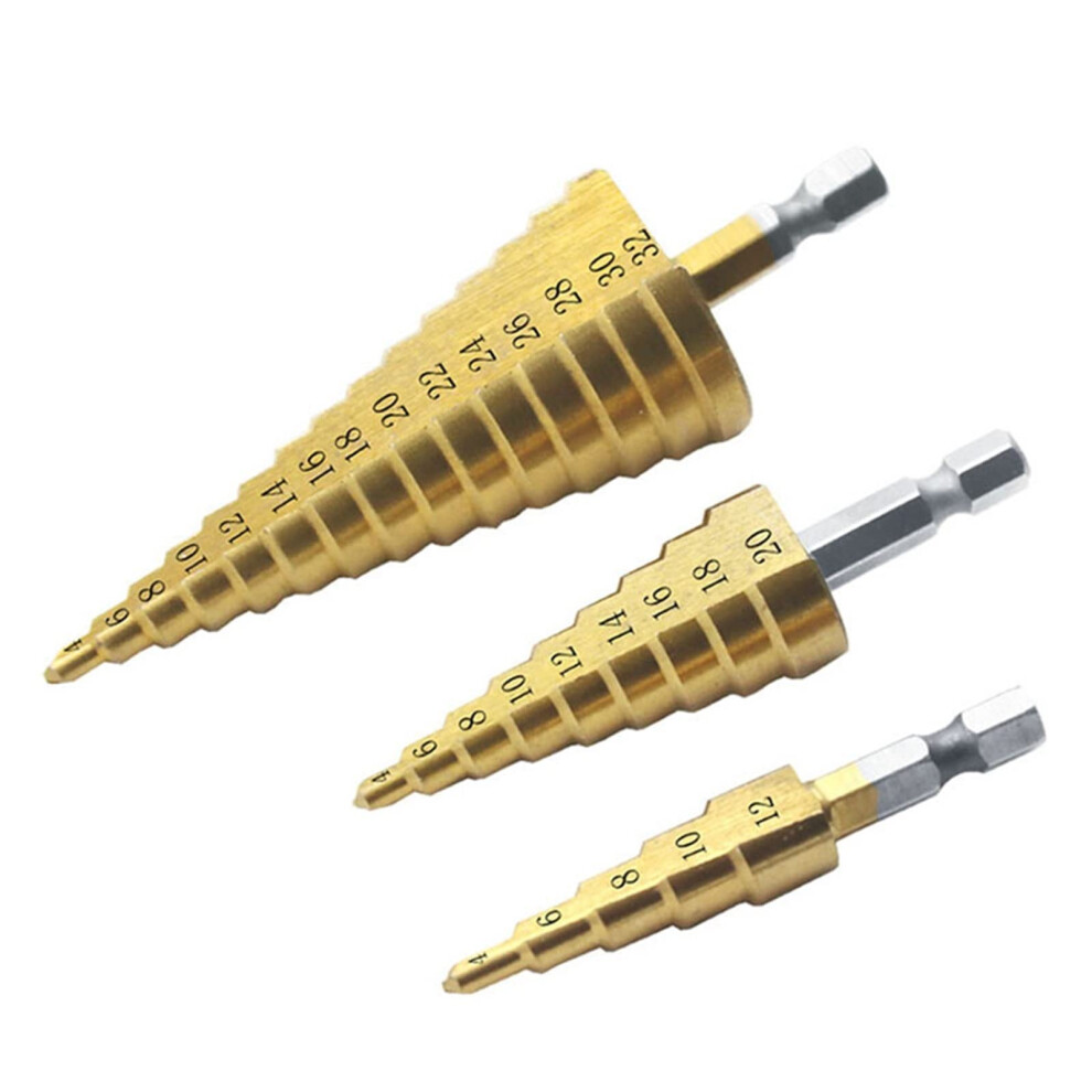 Hss Titanium Drill Bit 3Piece Set 412 420 432 Sizes Cone Drill Bits For Metal And Wood Drilling Speed Steel 9365049252867