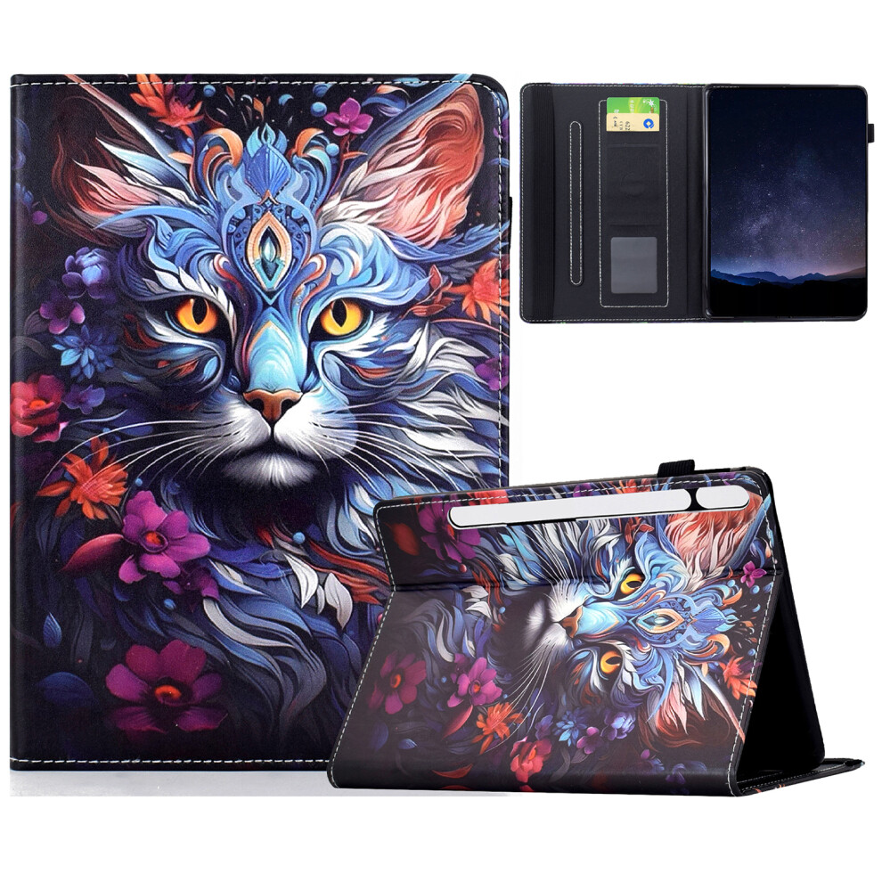 (Colorful Cat) For Samsung Galaxy Tab S11 Leather Case Pattern Print Card Slots Stand Auto Sleep Wake Tablet Cover 6914285699214