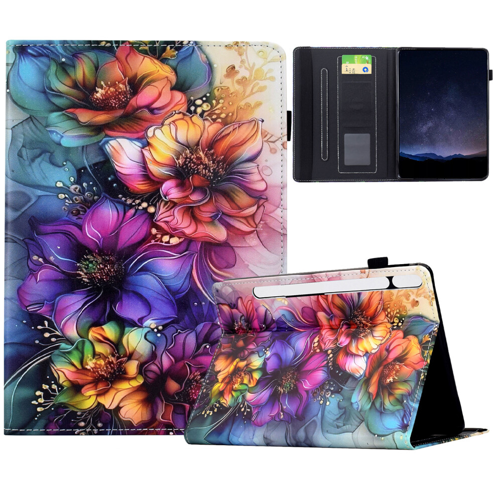 (Floral Bloom) For Samsung Galaxy Tab S11 Leather Case Pattern Print Card Slots Stand Auto Sleep Wake Tablet Cover 6914282416449