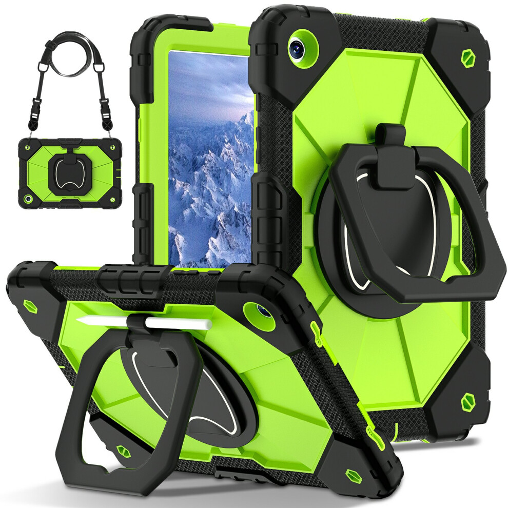 ( / Yellowgreen) For Samsung Galaxy Tab A11+ Case Silicone + Pc Hand Grip Kickstand Tablet Cover With Shoulder Strap Black 6914286626776