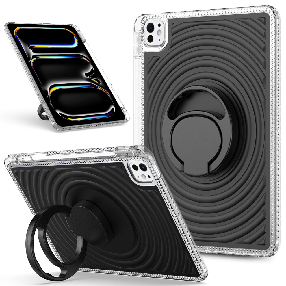 (Black) For Ipad Pro 11 (2025) / (2024) Case Kickstand Wave Pattern Shockproof Tpu + Pc Tablet Cover Black 6914283235742