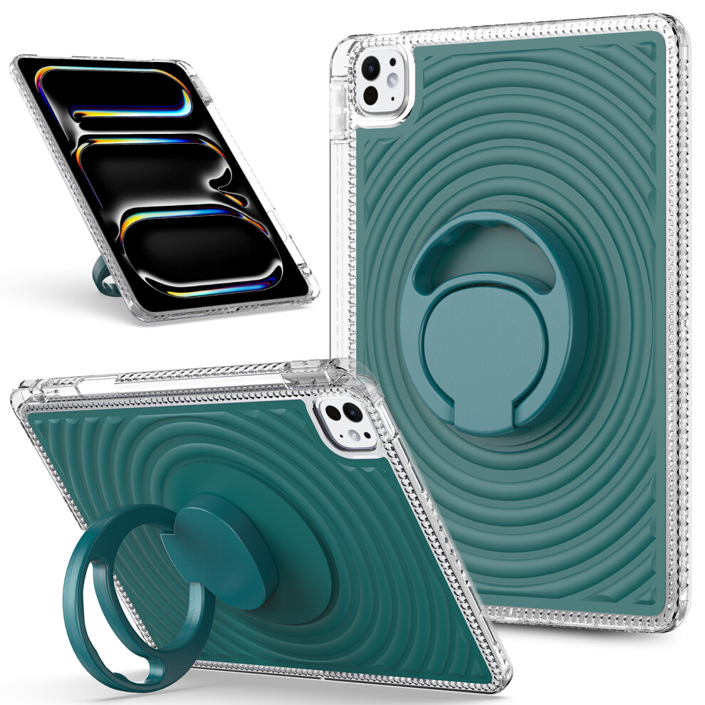 (Blackish ) For Ipad Pro 11 (2025) / (2024) Case Kickstand Wave Pattern Shockproof Tpu + Pc Tablet Cover Green 6914280605098