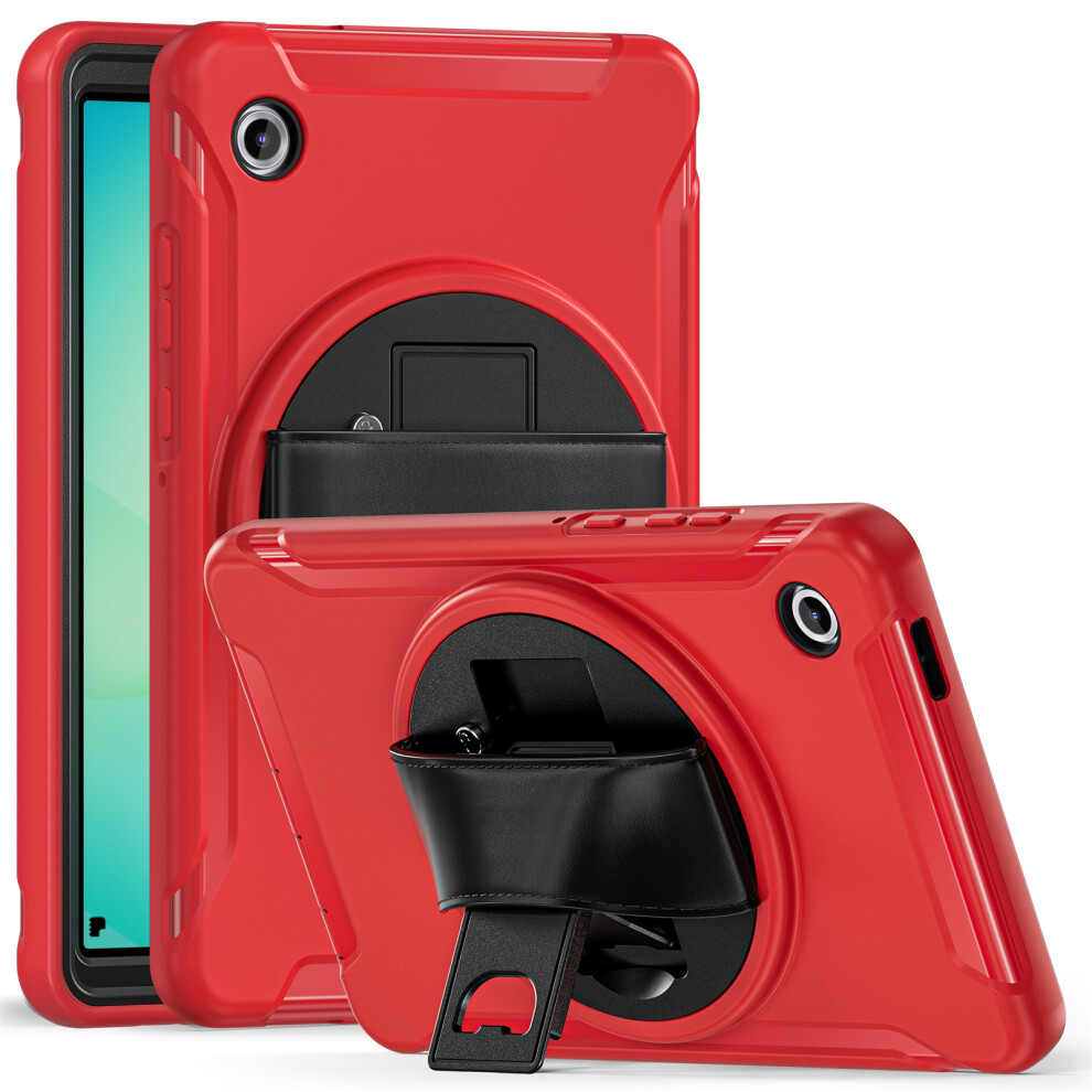 (Red) For Samsung Galaxy Tab A11 Case Rotary Kickstand Pc + Tpu Tablet Cover With Hand Strap Red 6914284634841