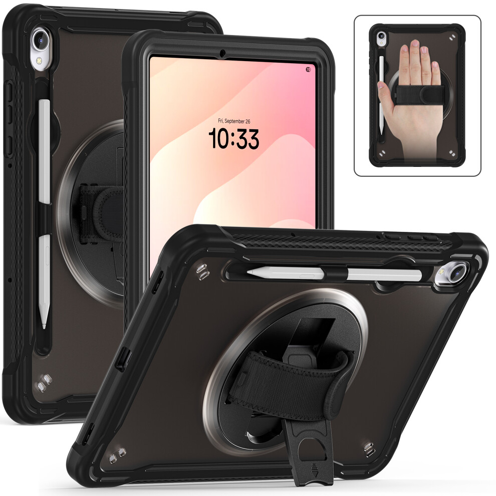 (Transparent ) For Samsung Galaxy Tab S11 Case Kickstand Pc + Tpu + Silicone Tablet Cover With Rotary Hand Strap Black 6914284279455