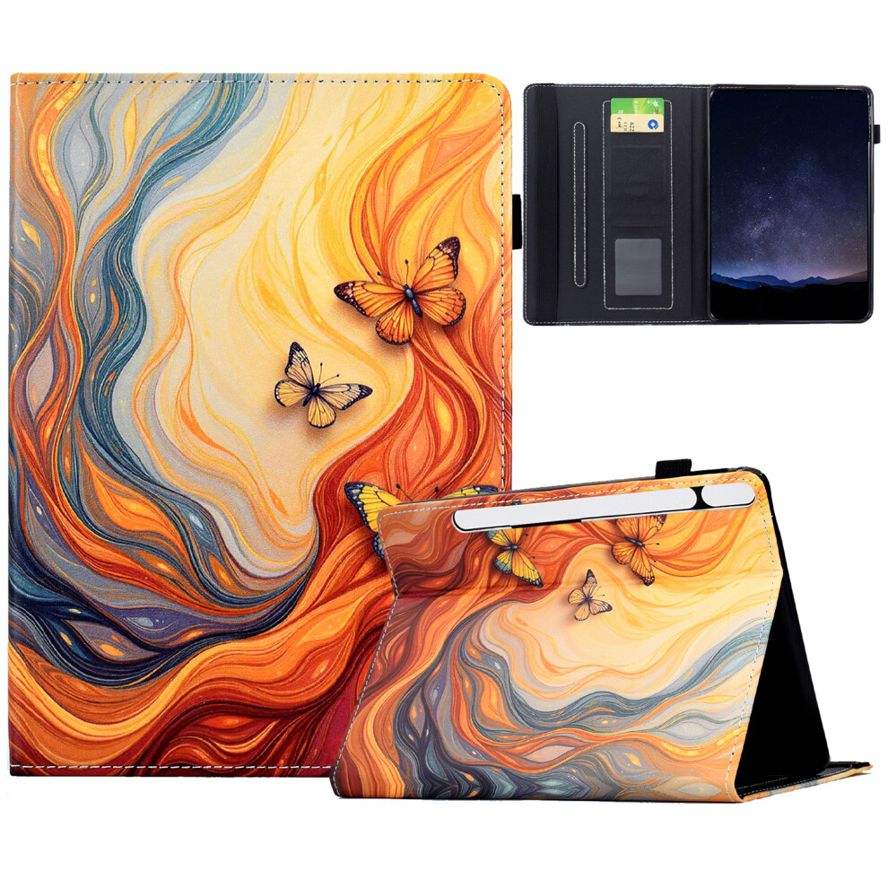 (Fire Butterfly) For Samsung Galaxy Tab S11 Leather Case Pattern Print Card Slots Stand Auto Sleep Wake Tablet Cover 6914285497070