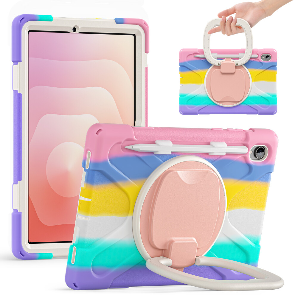 (Colorful ) For Samsung Galaxy Tab S11 X730 / X736 / X736b Tablet Case Tpu + Pc + Silicone Cover Swivel Kickstand Handle Grip Pink 6914281476307