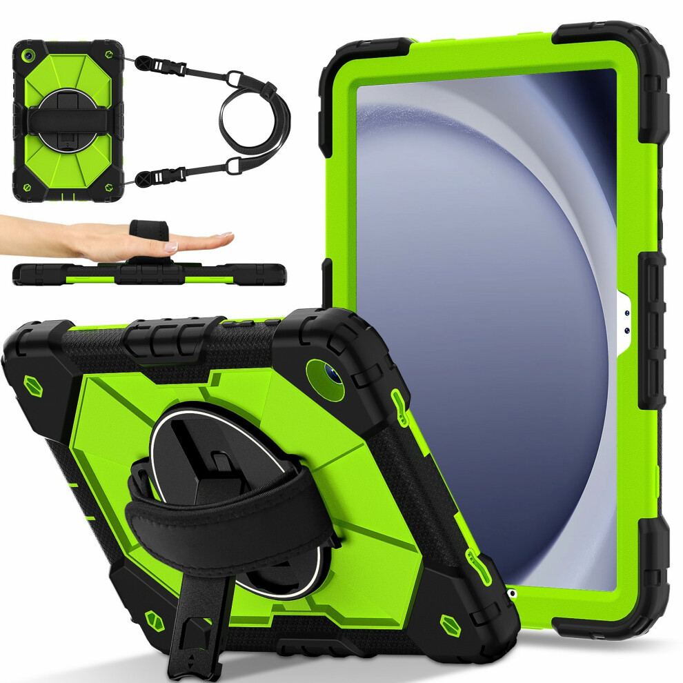 ( / Yellowgreen) For Samsung Galaxy Tab A11+ Case Silicone + Pc Kickstand Tablet Cover With Handy Strap Black 6914283649440