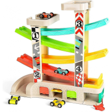 Pista da corsa in legno per bambini 1-3 anni, giocattoli auto regalo