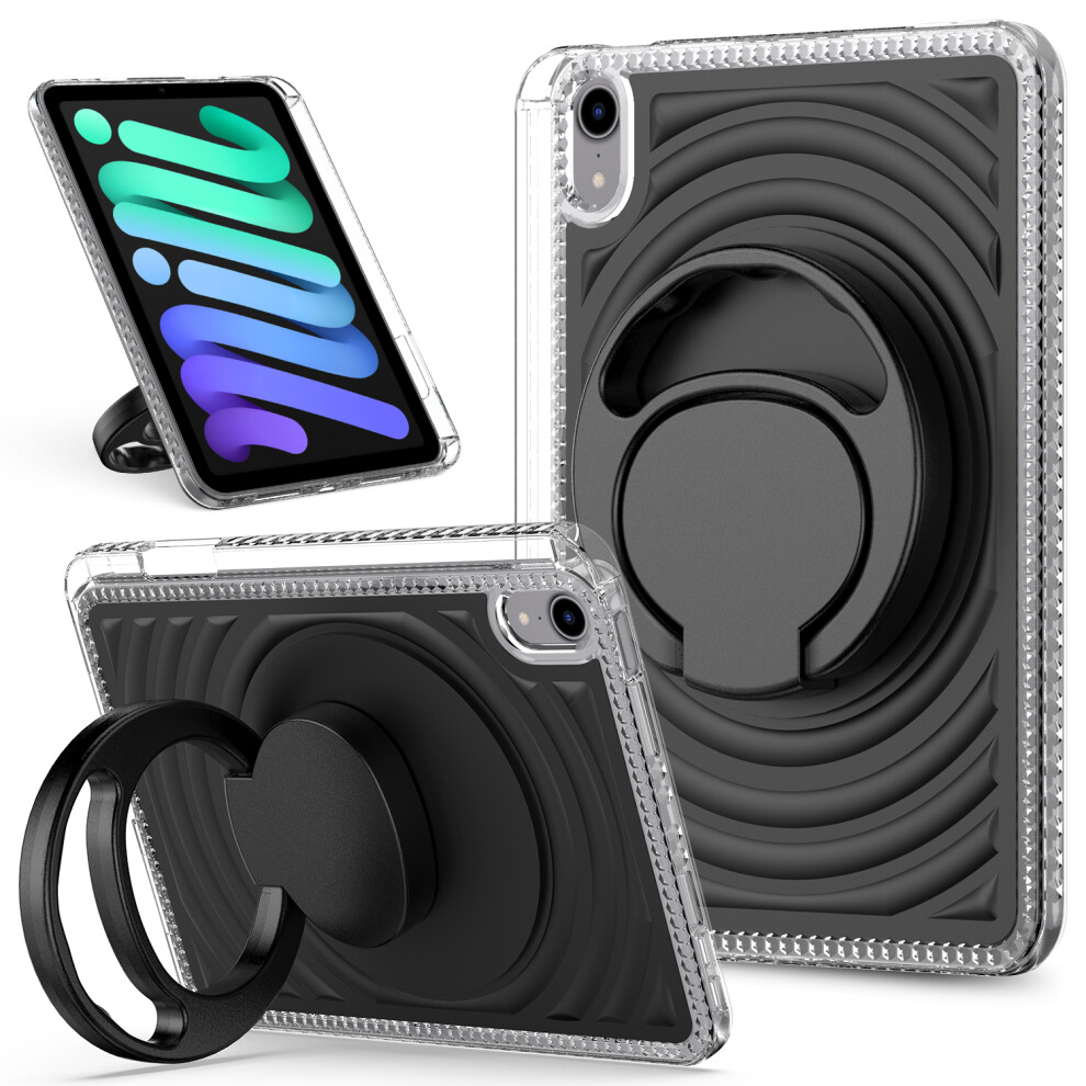 (Black) For Ipad Mini (2024) / (2021) Case Kickstand Wave Pattern Shockproof Tpu + Pc Tablet Cover Black 6914283230624
