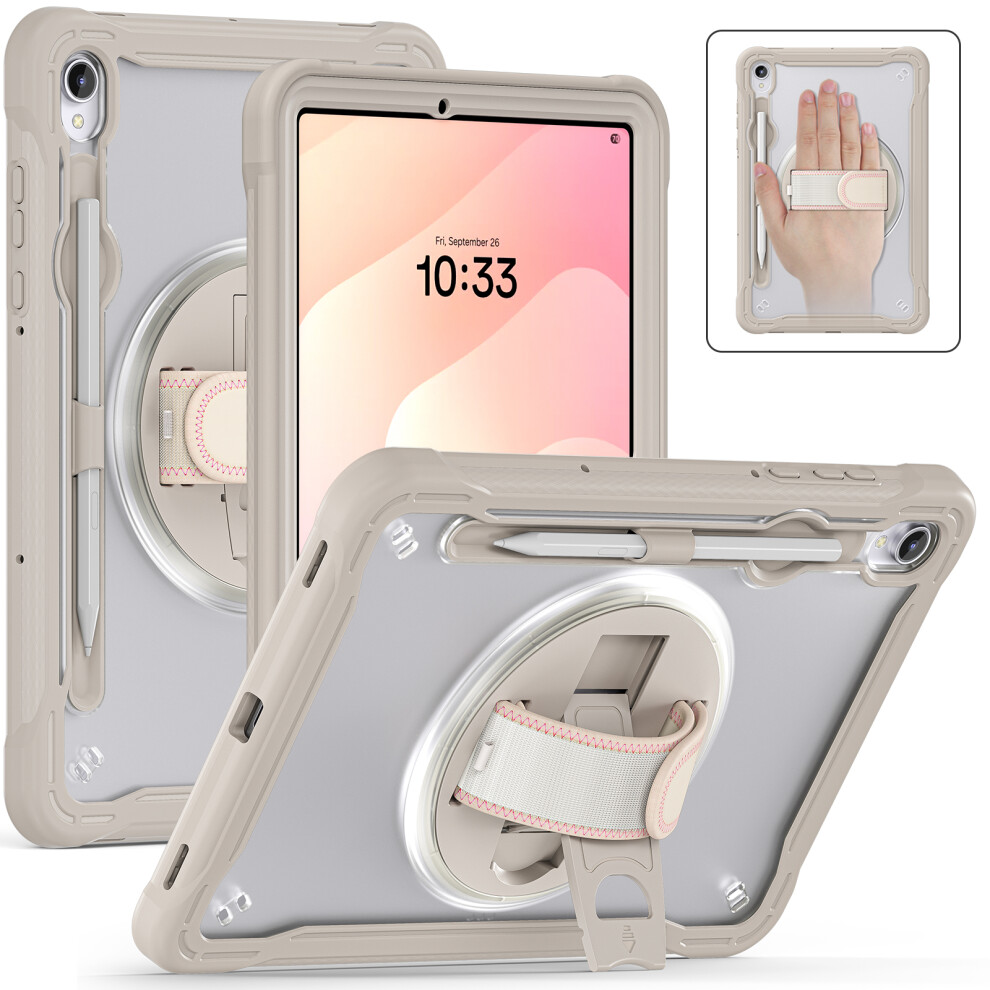 (Khaki) For Samsung Galaxy Tab S11 Case Kickstand Pc + Tpu + Silicone Tablet Cover With Rotary Hand Strap 6914286436146