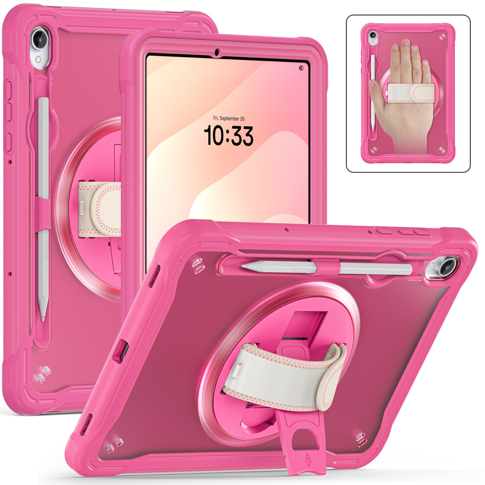 (Rose) For Samsung Galaxy Tab S11 Case Kickstand Pc + Tpu + Silicone Tablet Cover With Rotary Hand Strap 6914286477743