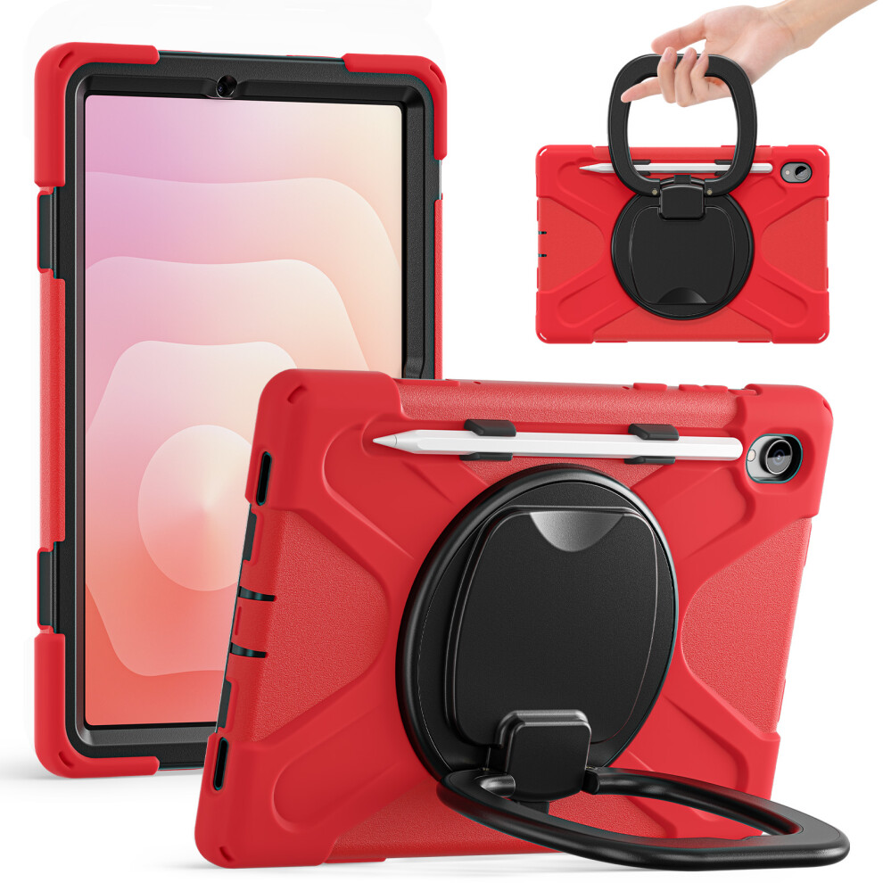 (Red) For Samsung Galaxy Tab S11 X730 / X736 / X736b Tablet Case Tpu + Pc + Silicone Cover Swivel Kickstand Handle Grip Red 6914285242755