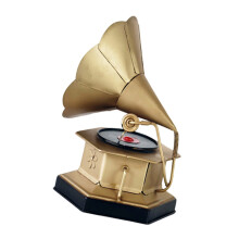Handcrafted Metal Vintage Gramophone Model Desk Decors-Gold