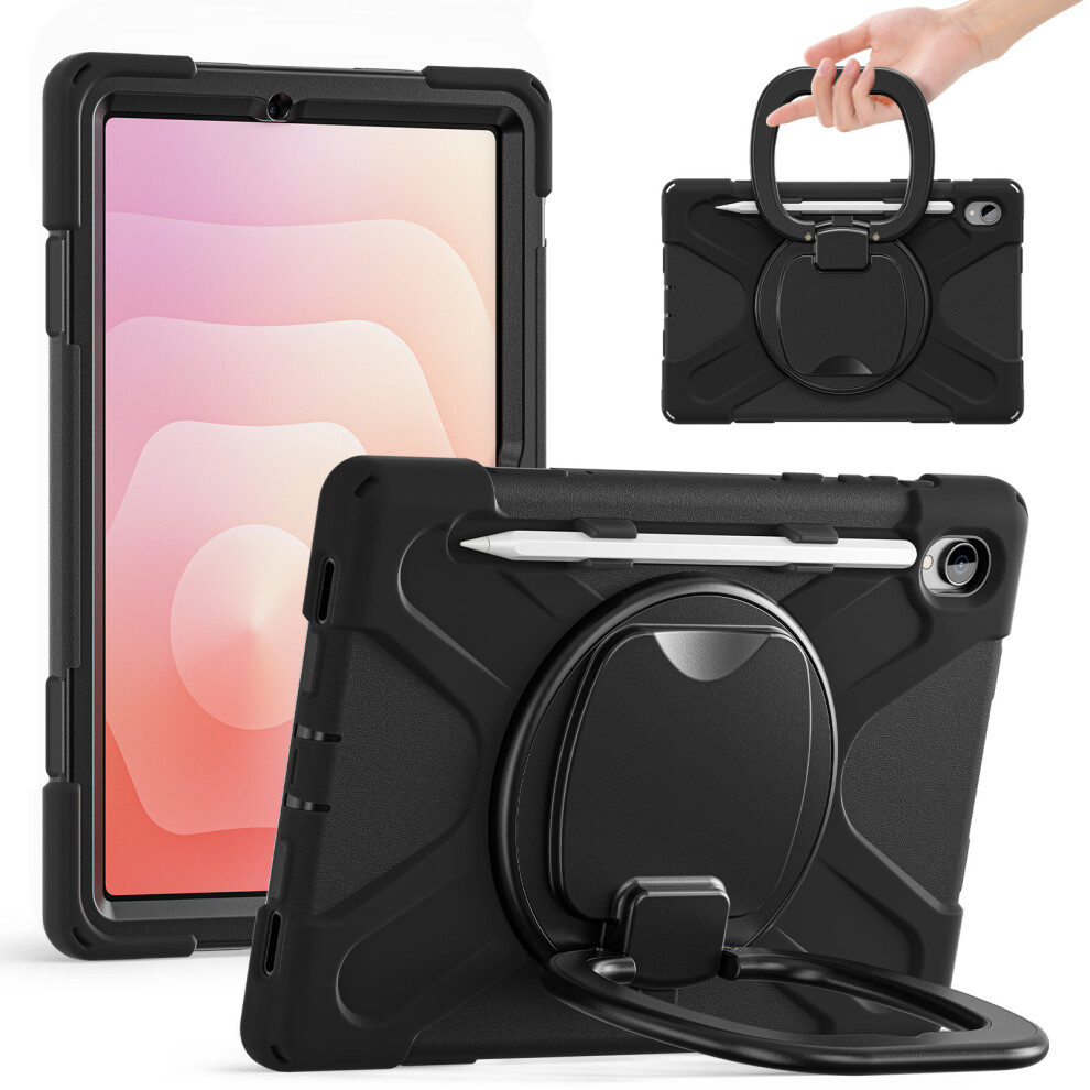 (Black) For Samsung Galaxy Tab S11 X730 / X736 / X736b Tablet Case Tpu + Pc + Silicone Cover Swivel Kickstand Handle Grip Black 6914280567983