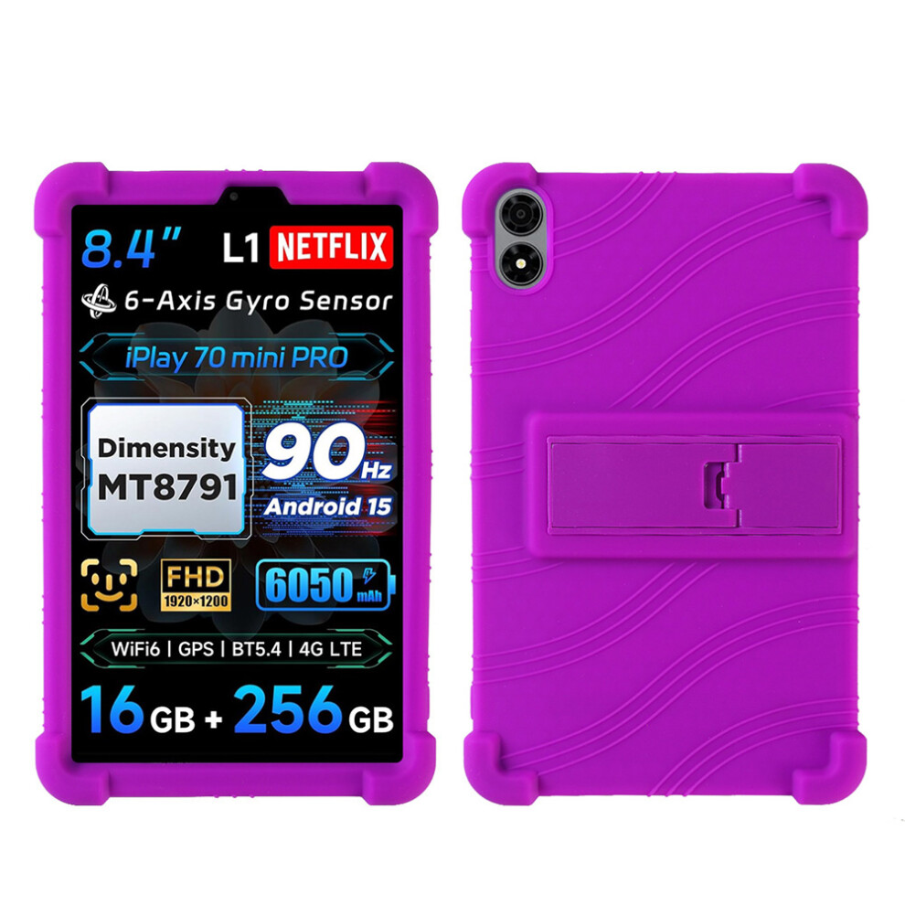 (Purple) For Alldocube Iplay 70 Mini Pro Case Adjustable Kickstand Silicone Tablet Protective Cover Purple 6914285377396
