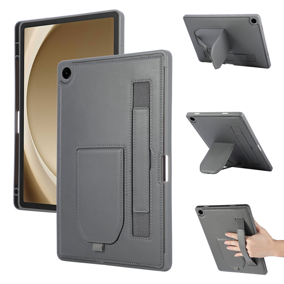 (Grey) For Samsung Galaxy Tab A11 / A9 Case Kickstand Pu + Tpu Tablet Cover With Wristband / Pen Slot Grey 6914288099165
