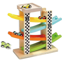 Marble Track Car Race Wooden Set with 4 Vehicles