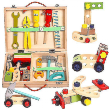 34-Piece Kids Wooden Tool Set, Pretend Play Toolbox with DIY Educational Toys for Boys & Girls Ages 3+