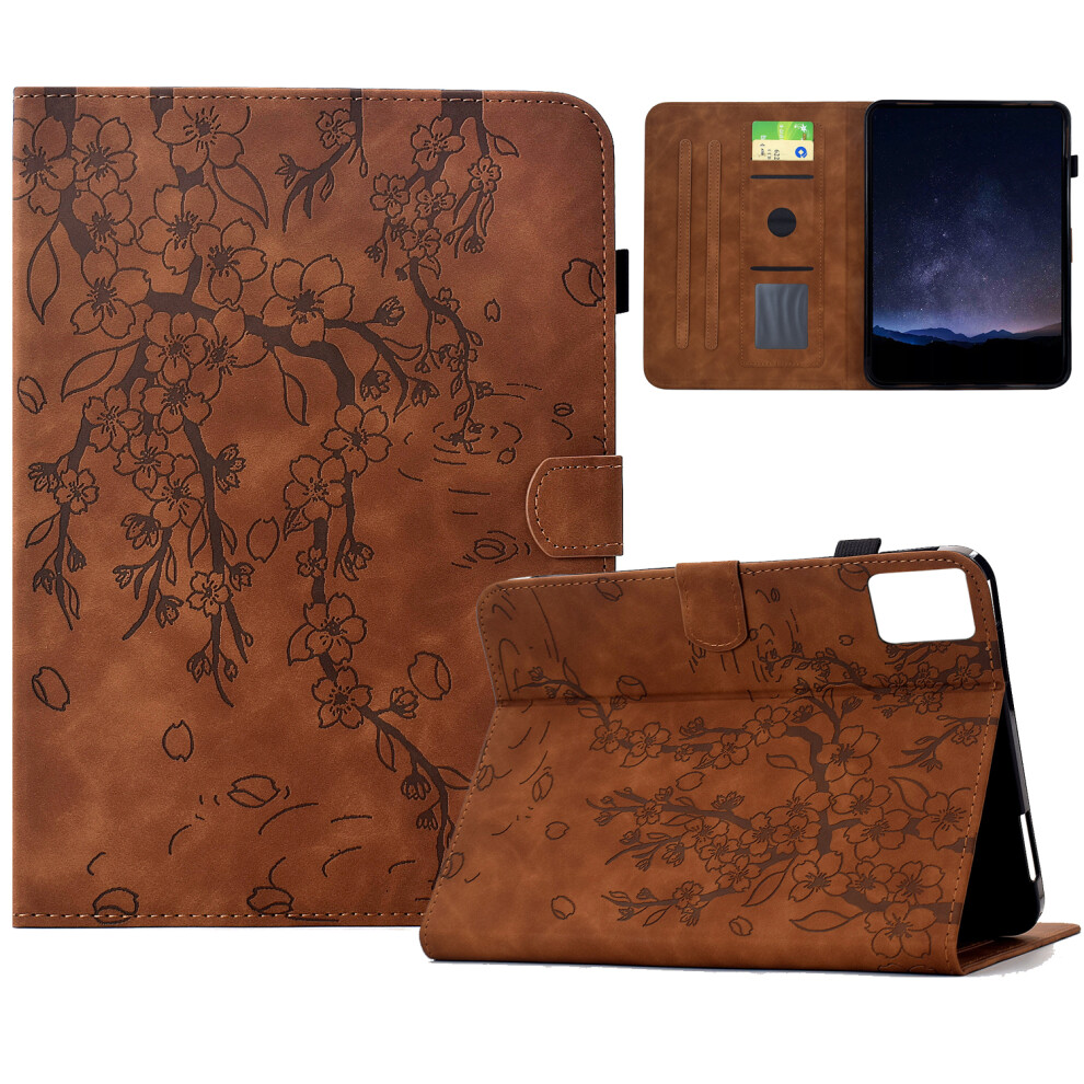 (Brown) For Lenovo Tab M9 Case Imprinted Plum Blossom Stand Card Slots Leather Tablet Cover With Auto Sleep / Wake Brown,Purple 6914286847676