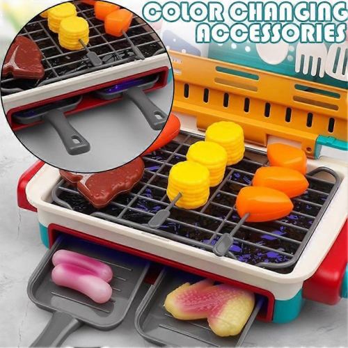 Set di giocattoli per barbecue e griglia versatile con cibo finto per bambini e bambine 1