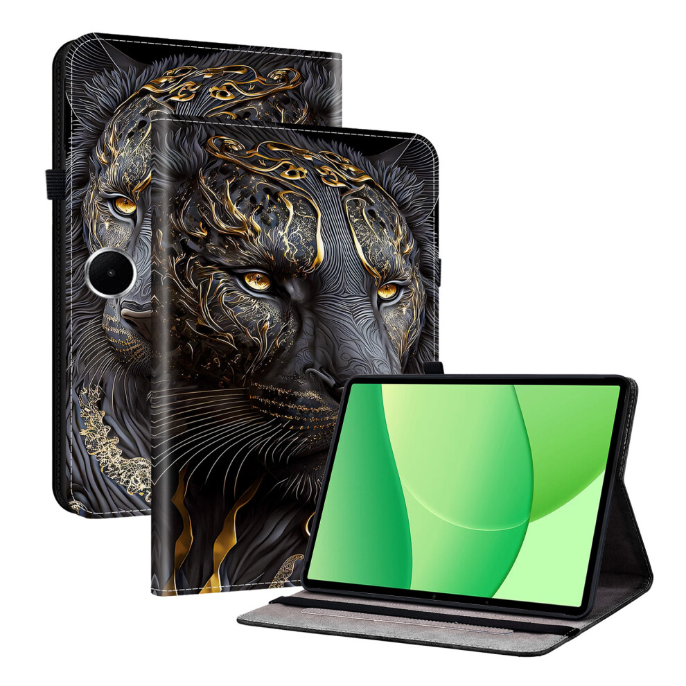 (Black Gold Lion) For Oneplus Pad Lite / Oppo Pad Se Leather Case Pattern Printed Stand Tablet Cover With Card Slots Black,Gold 6914281914540