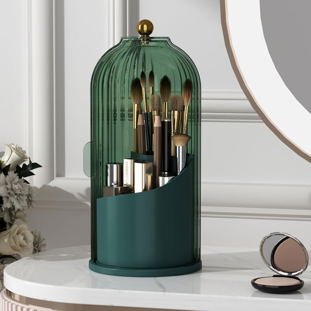 Makeup Brush Holder With Cover 360DegreeRotating Transparent Dustproof Makeup Rack For Dressing Table Bath Countertop