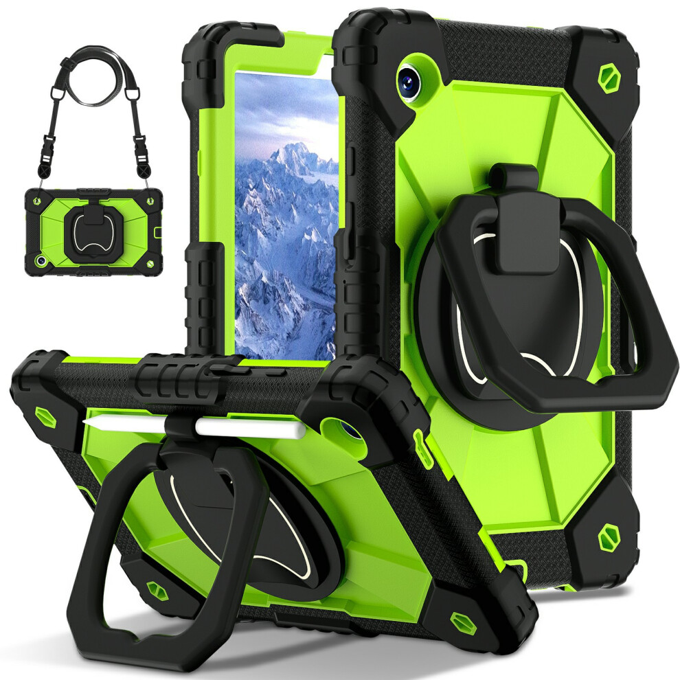 ( / Yellowgreen) For Samsung Galaxy Tab A11 Case Silicone + Pc Hand Grip Kickstand Tablet Cover With Shoulder Strap Black 6914288298933