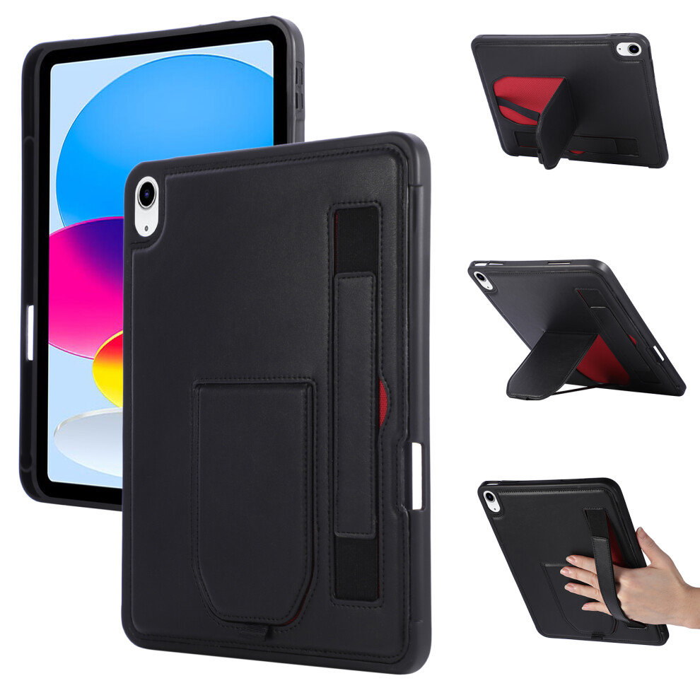(Black) For Ipad (2025) / 10.9 (2022) Case Kickstand Pu + Tpu Tablet Cover With Wristband / Pen Slot Black 6914289825527