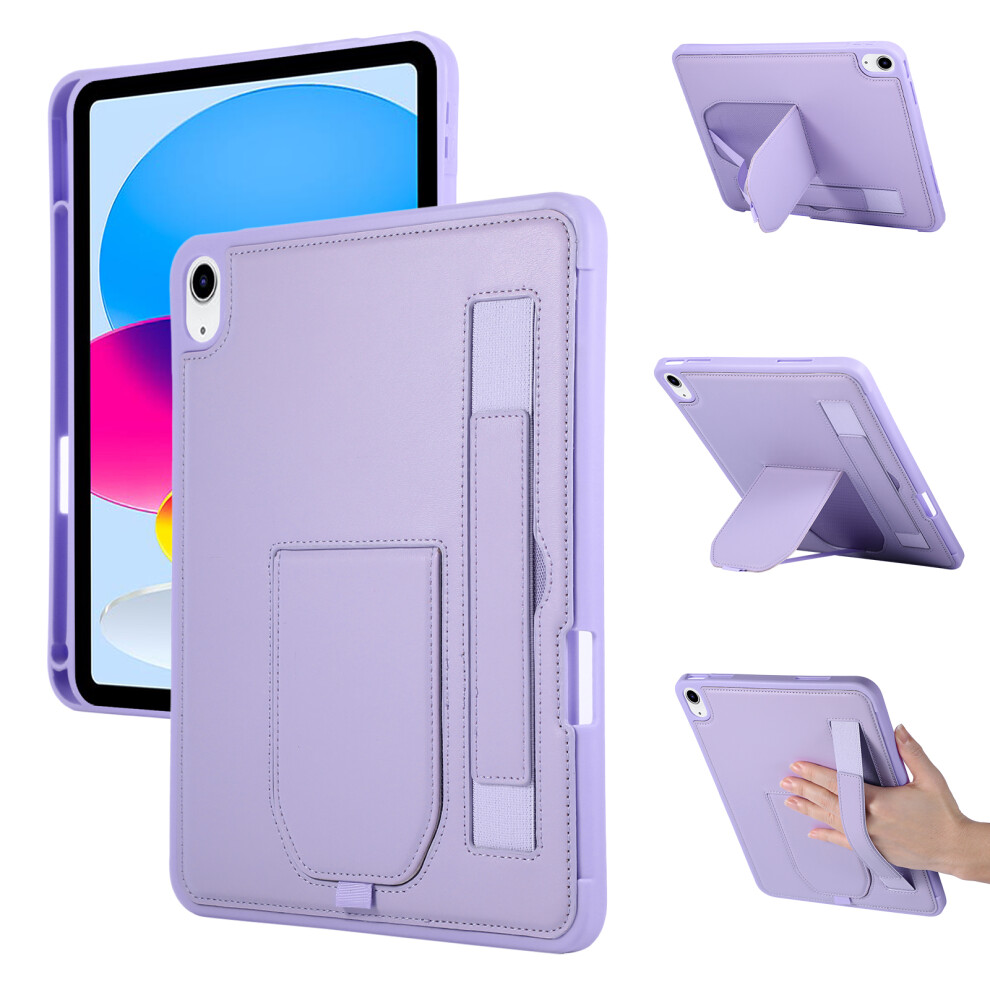 (Purple) For Ipad (2025) / 10.9 (2022) Case Kickstand Pu + Tpu Tablet Cover With Wristband / Pen Slot Purple 6914287548381