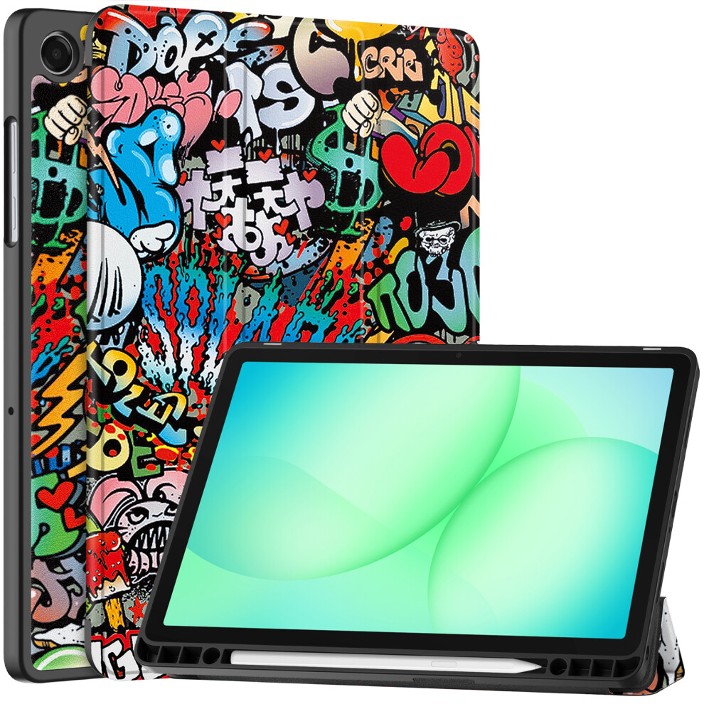 (Graffiti) For Samsung Galaxy Tab A11+ / A9+ Tablet Case Pattern Printing Tri-Fold Stand Leather + Tpu Cover With Pen Holder 6914284918156