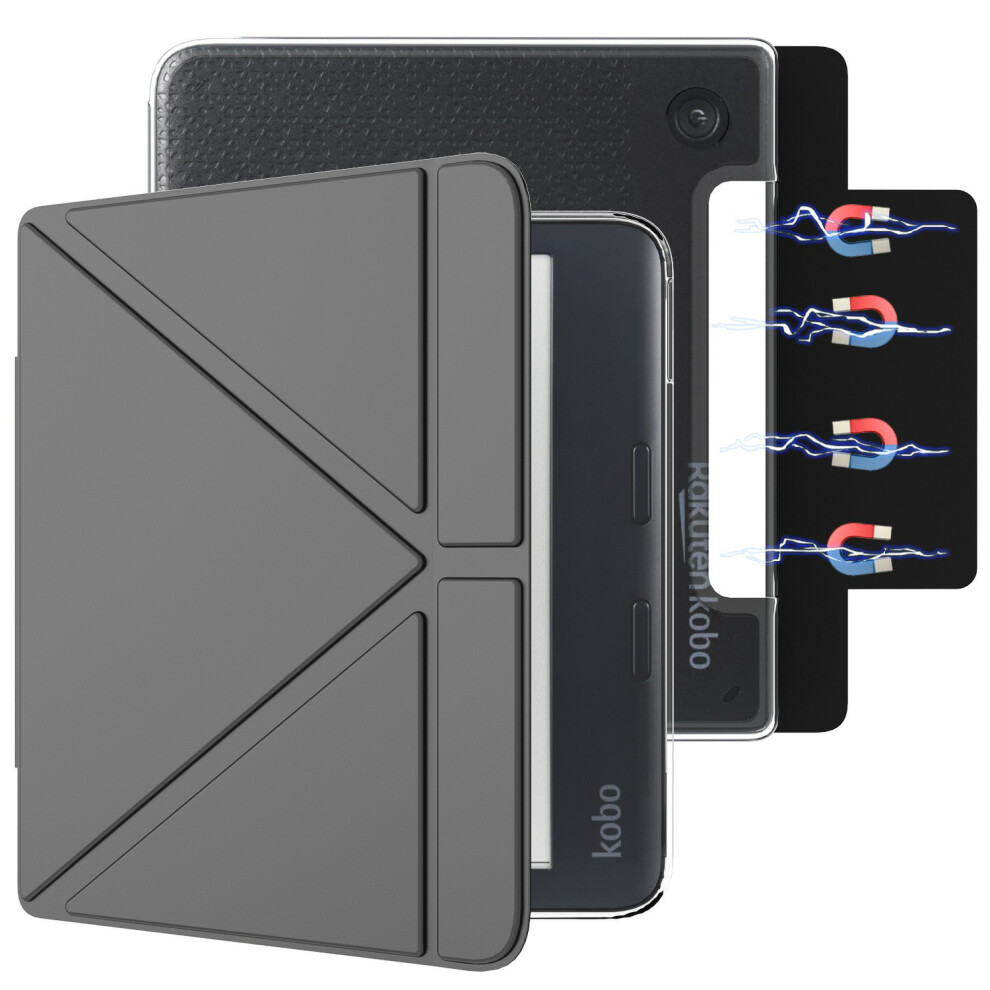 (Black) For Kobo Libra 2 Pu Leather Case Magnetic Detachable Tablet Cover With V-Shape Stand, Auto Wake / Sleep Black 6914283987276