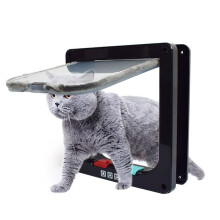 Cat Flap Pet Door With Silent Brush, 4Way Locking, Weatherproof Pet Door, Window Panel Included, Black 19x19.8x5.3cm