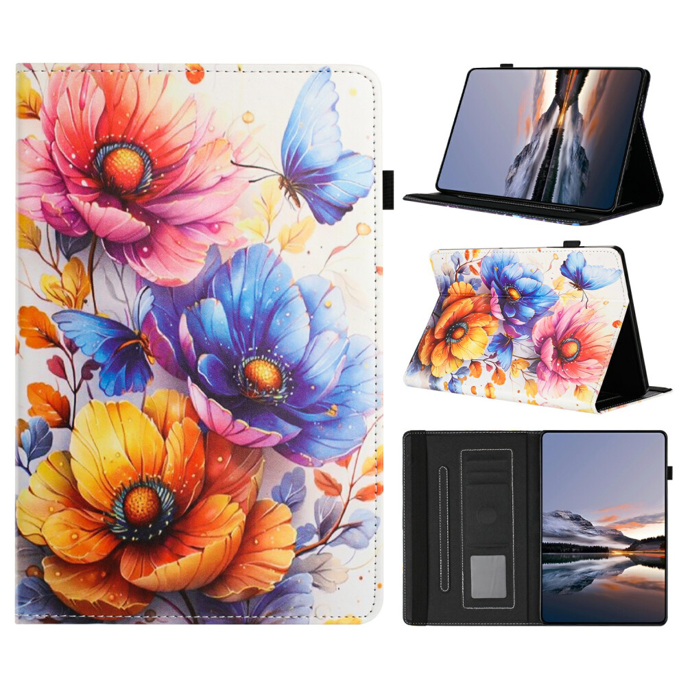 (Flower) Litchi Painting Leather Case For Amazon Kindle 6" (2024) / (2022) Card Slot Tablet Cover With Auto Wake / Sleep Grain 6914289248029