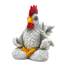 Figurine de poulet apaisante en résine, coq méditant artisanal,