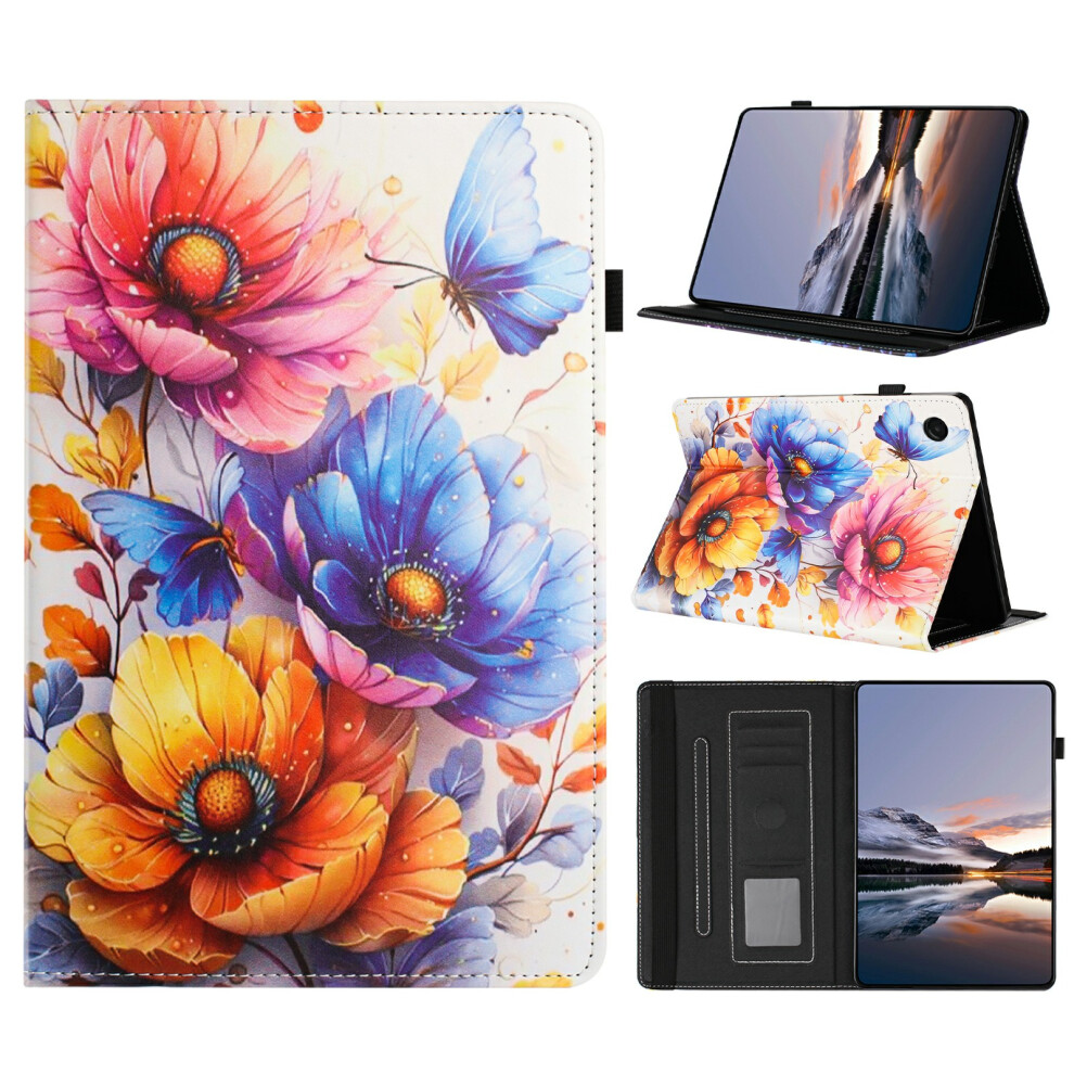 (Flower) Litchi Painting Leather Case For Samsung Galaxy Tab A11+ / A9+ Card Slot Tablet Cover With Auto Wake / Sleep Grain 6914286887139