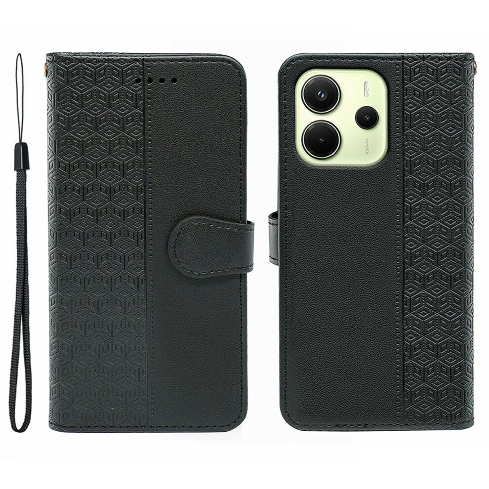 (Black) For Xiaomi Redmi Note 14 4G (164.84Mm) Case Anti Scratch Splicing Imprinted Rhombus Leather Phone Cover With Hand Strap Black 6914286552952