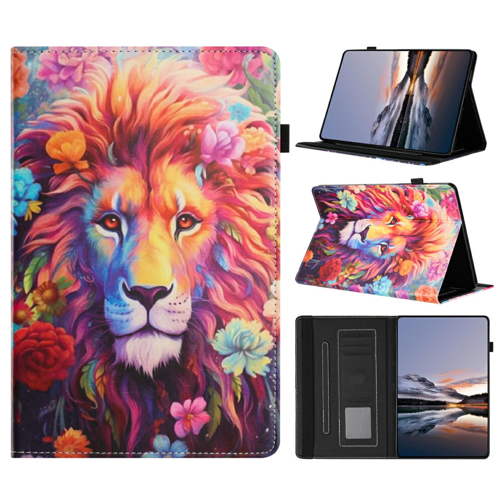(Lion) Litchi Painting Leather Case For Amazon Kindle 6" (2024) / (2022) Card Slot Tablet Cover With Auto Wake / Sleep Grain 6914288487290