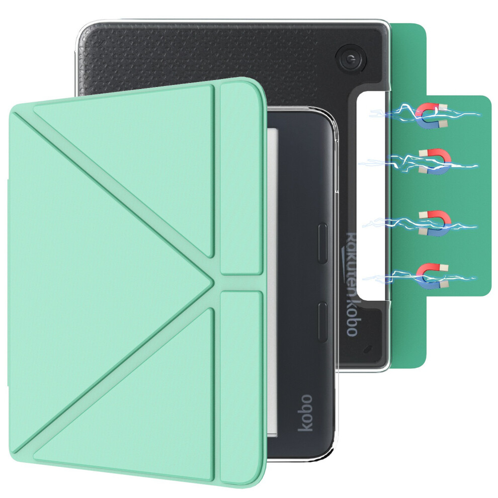 (Blackish ) For Kobo Libra Colour Pu Leather Case Magnetic Detachable Tablet Cover With V-Shape Stand, Auto Wake / Sleep Green 6914285156366