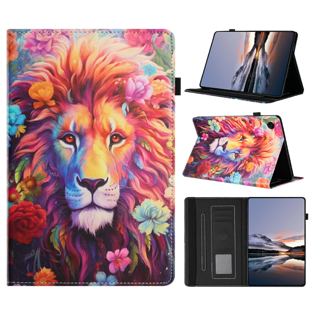 (Lion) Litchi Painting Leather Case For Samsung Galaxy Tab A11+ / A9+ Card Slot Tablet Cover With Auto Wake / Sleep Grain 6914282962014