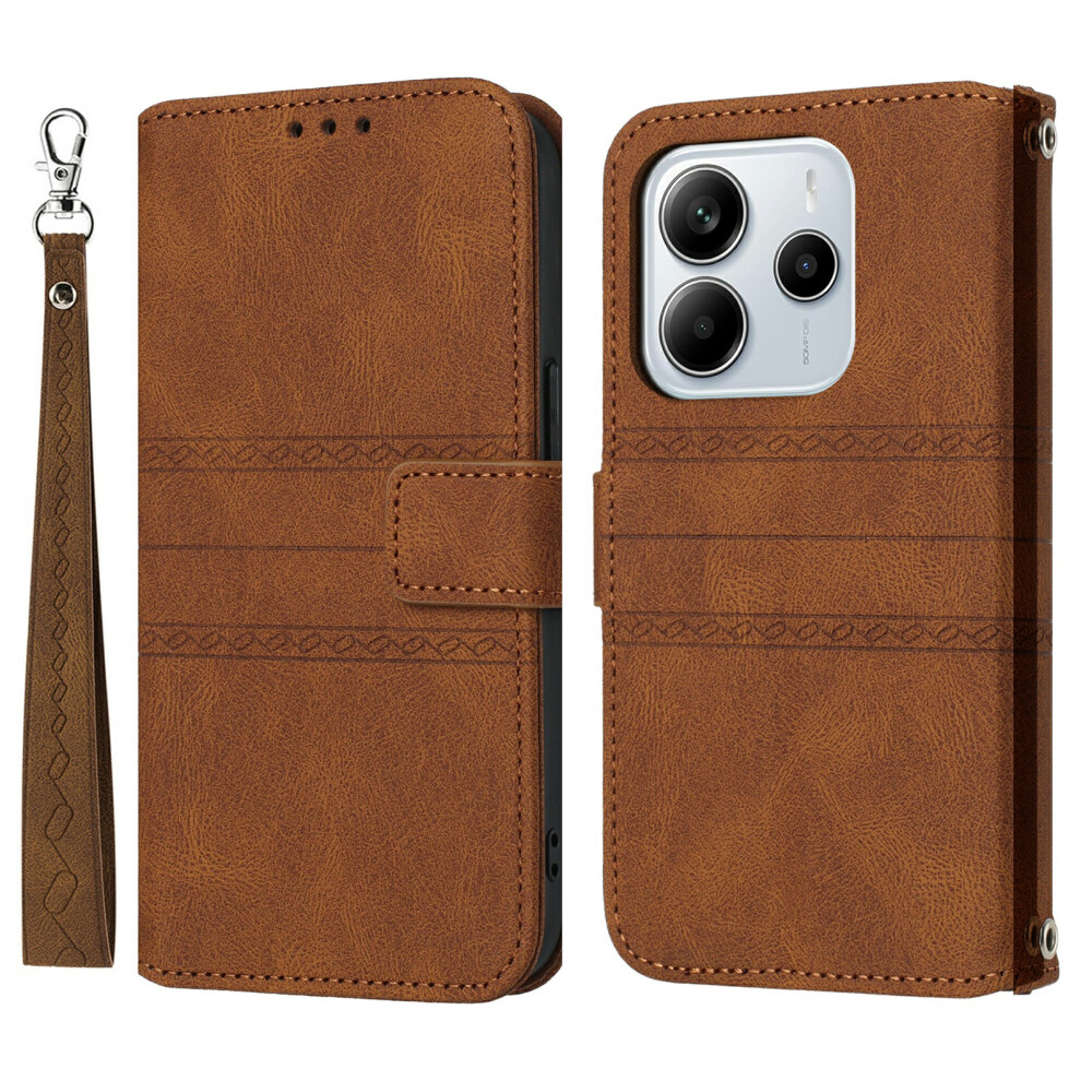 (Brown) For Xiaomi Redmi Note 14 4G (163.25Mm) Case Wallet Skin-Touch Leather Imprinted Phone Cover Brown 6914289617115