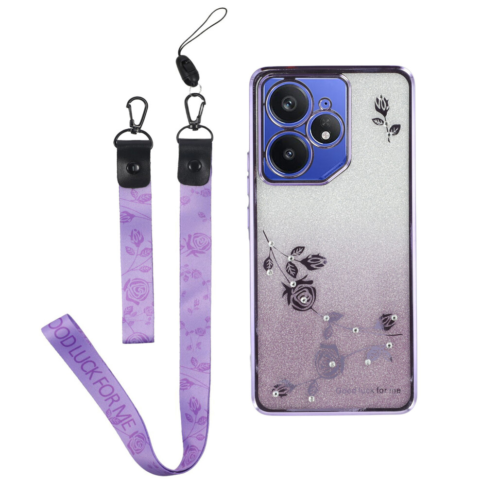(Purple) For Realme Neo7 5G Case Flower Pattern Tpu Gradient Phone Cover With Lanyards Purple 6914288715263