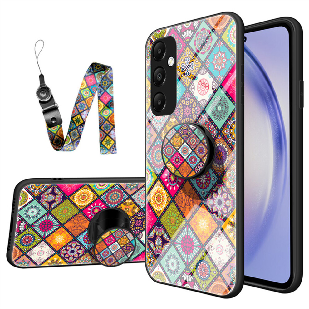 (Color Pattern) For Samsung Galaxy S24+ Case Kickstand Ethnic Pattern Tempered Glass Phone Cover With Strap 6914282341291