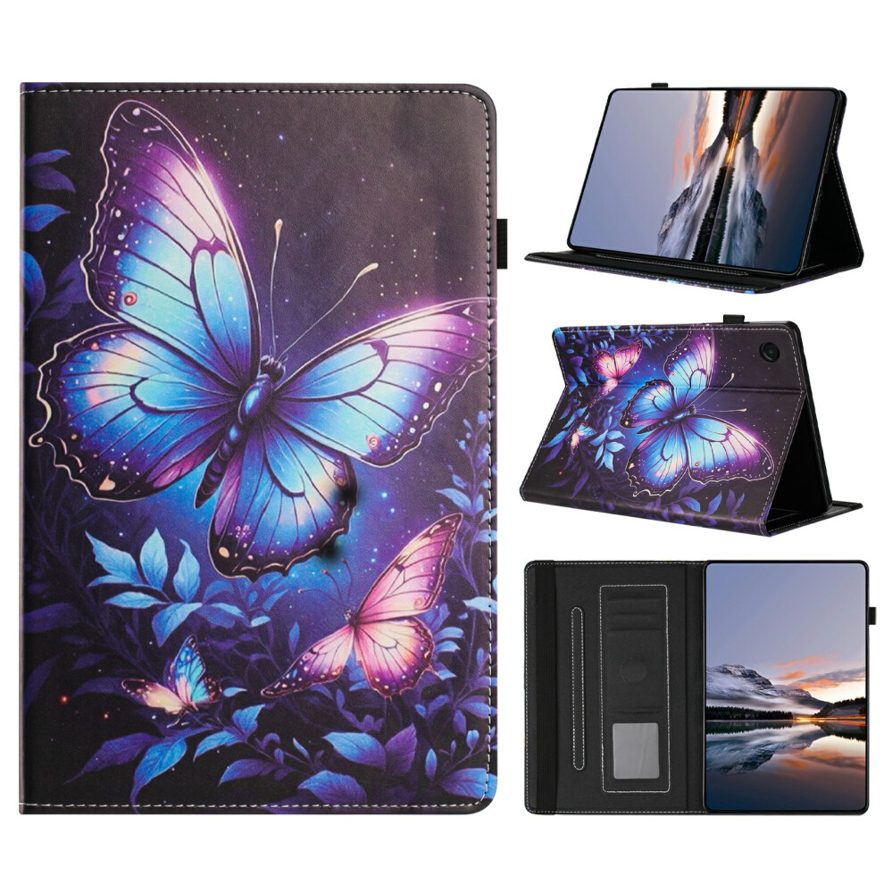 (Butterfly) Litchi Painting Leather Case For Samsung Galaxy Tab A11 / A9 Card Slot Tablet Cover With Auto Wake / Sleep Grain 6914281023228